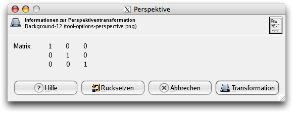 Dialogfenster des Werkzeuges Perspektive